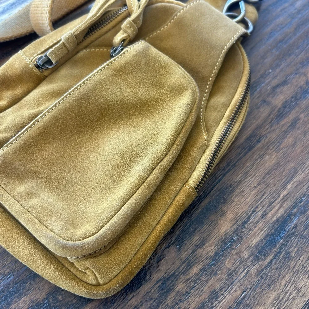 Free People Leather Hudson Suede Sling Bag Apple Green - Picture 8 of 14